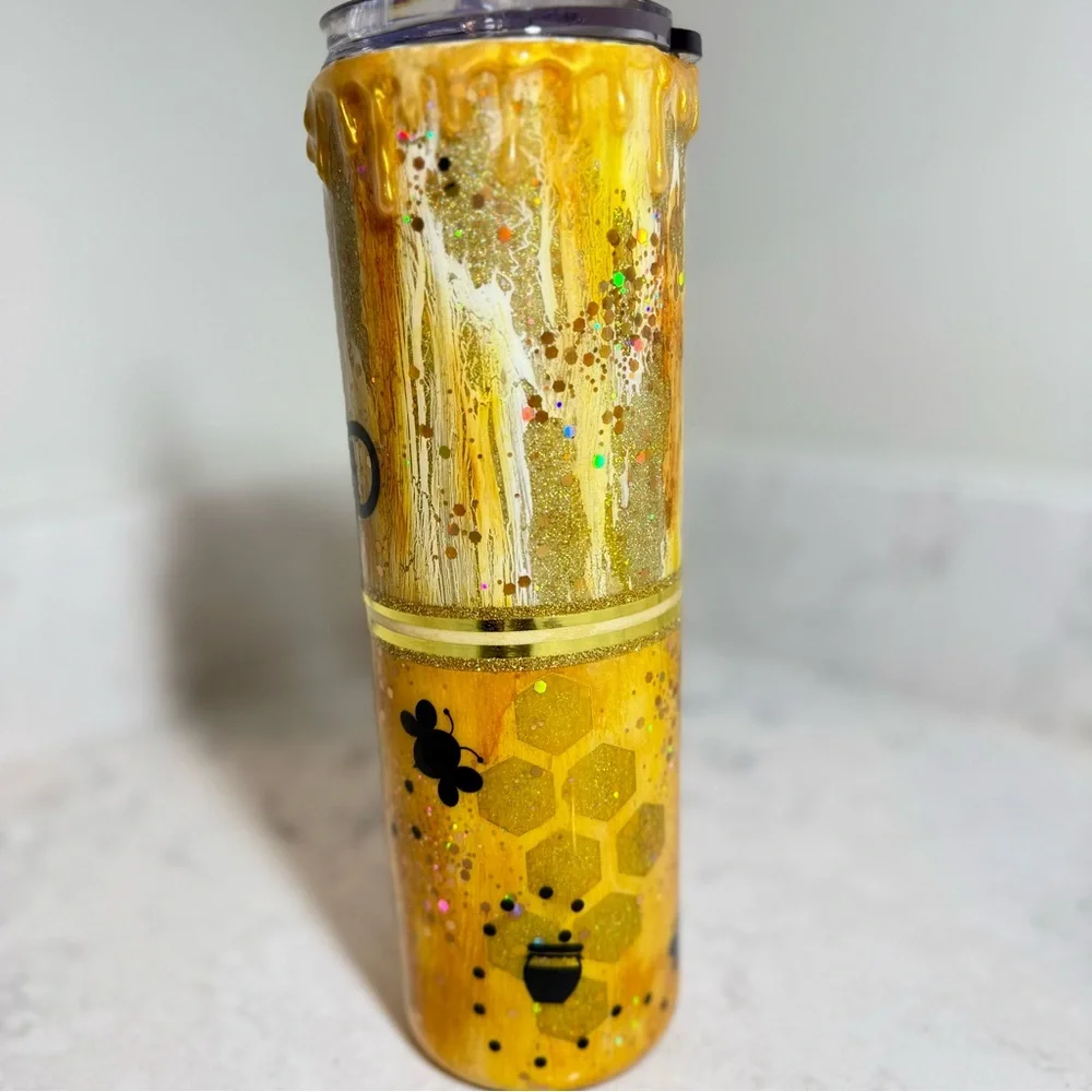 NEW-Handmade Custom 'Be Kind' Gold Glitter Tumbler 30oz Honey Themed